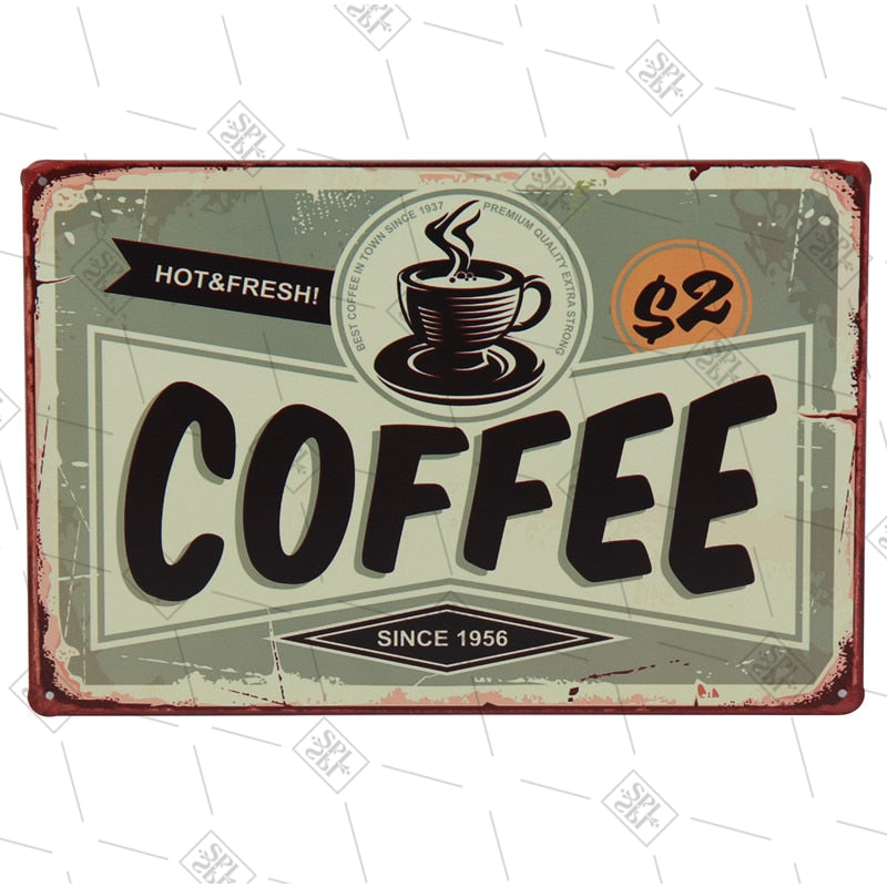 Hot Coffee Drink Coffee Bar Metal Plate Poster Pub Cafe Wall Decor Retro Sticker Vintage Tin Sign