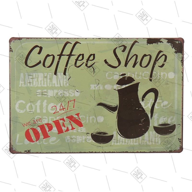 Hot Coffee Drink Coffee Bar Metal Plate Poster Pub Cafe Wall Decor Retro Sticker Vintage Tin Sign