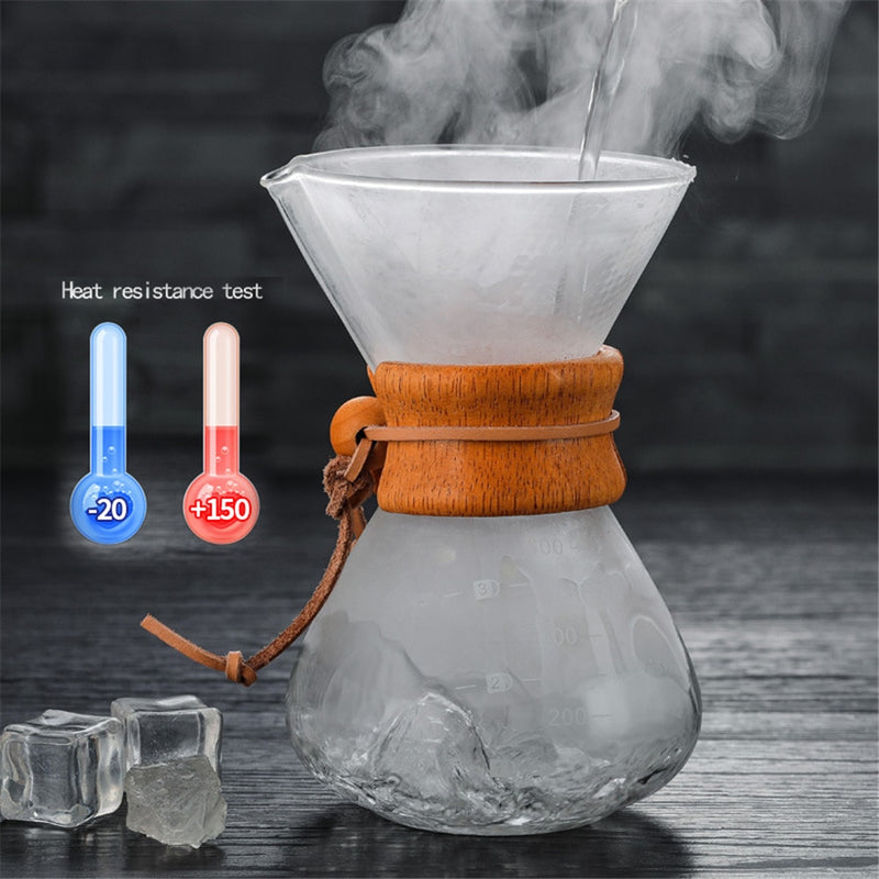 Heat Resistant Classic Glass Coffee Pot Maker  Pour Over Coffeemaker 400ml/3 Cups Coffee Drip Pot