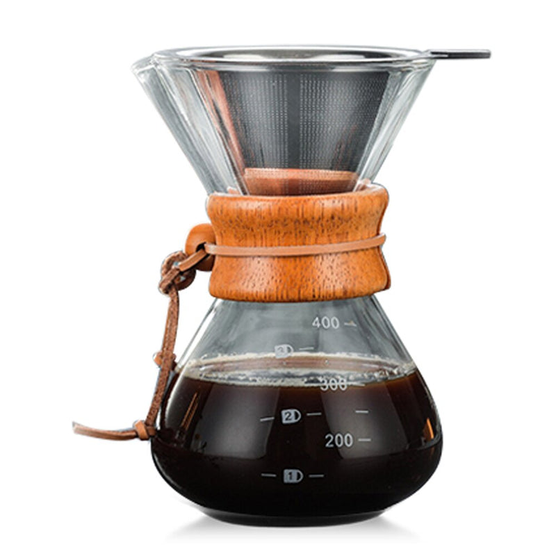 Heat Resistant Classic Glass Coffee Pot Maker  Pour Over Coffeemaker 400ml/3 Cups Coffee Drip Pot