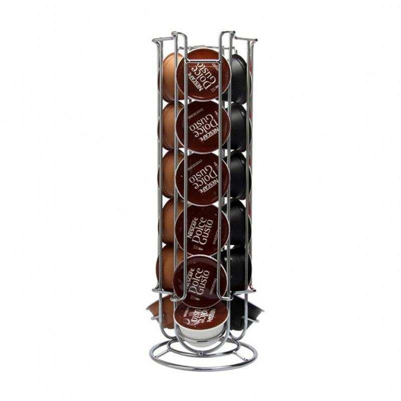 Metal Coffee Pods Holder Tower Chrome Plating Stand Coffee Capsule Storage Rack for