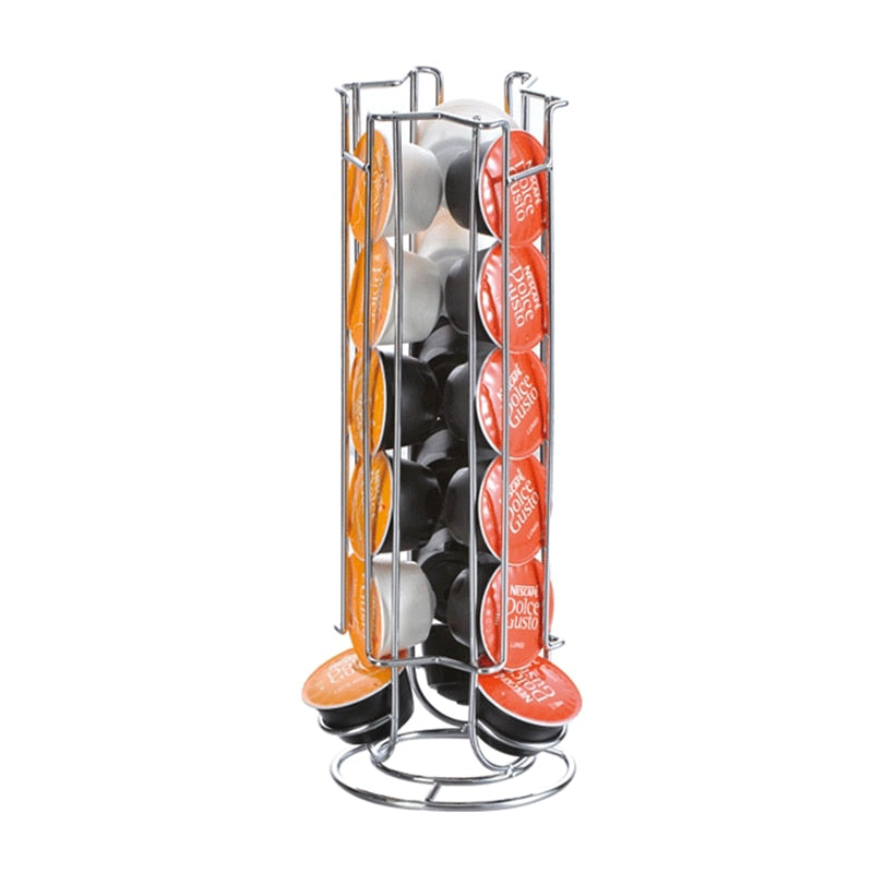 Metal Coffee Pods Holder Tower Chrome Plating Stand Coffee Capsule Storage Rack for