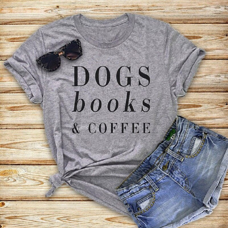 Hillbilly Funny Dogs Book & Coffee Letters Women Vogue Tshirt Plus Size Summer Top Harajuku Vintage