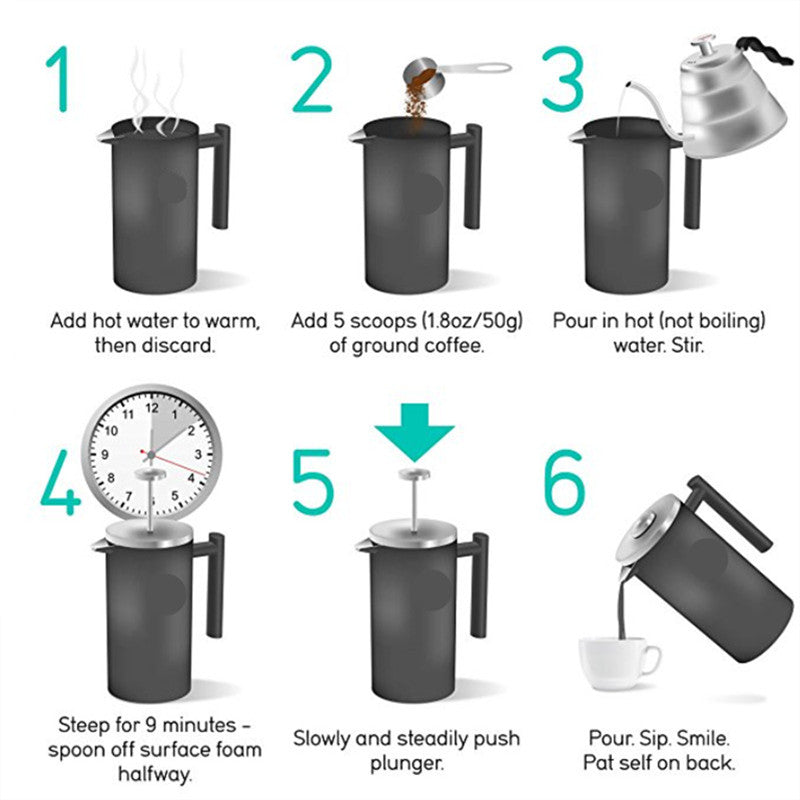 Stainless steel 304 double layer french presses coffee pot with 150ML mugs set larger