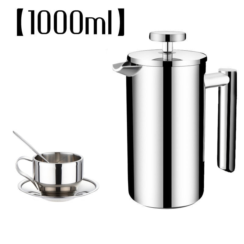 Stainless steel 304 double layer french presses coffee pot with 150ML mugs set larger
