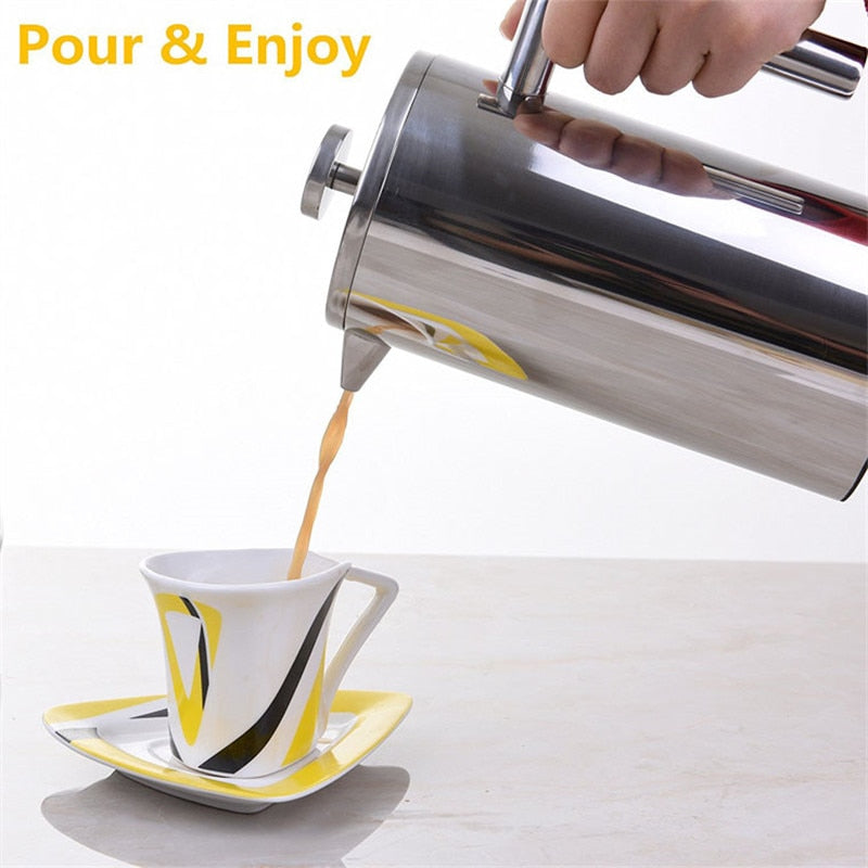 Stainless steel 304 double layer french presses coffee pot with 150ML mugs set larger