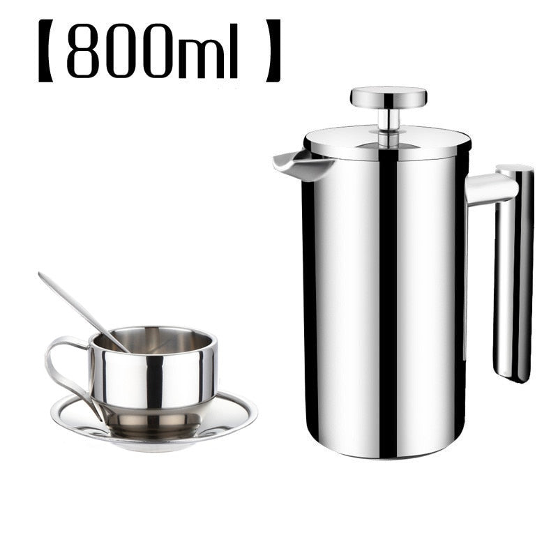 Stainless steel 304 double layer french presses coffee pot with 150ML mugs set larger