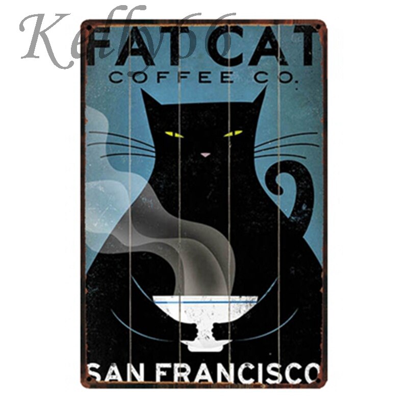 [Kelly66] Fat Cat Coffee Metal Sign Tin Poster Home Decor Bar Wall Art Painting 20*30 CM Size y-1564