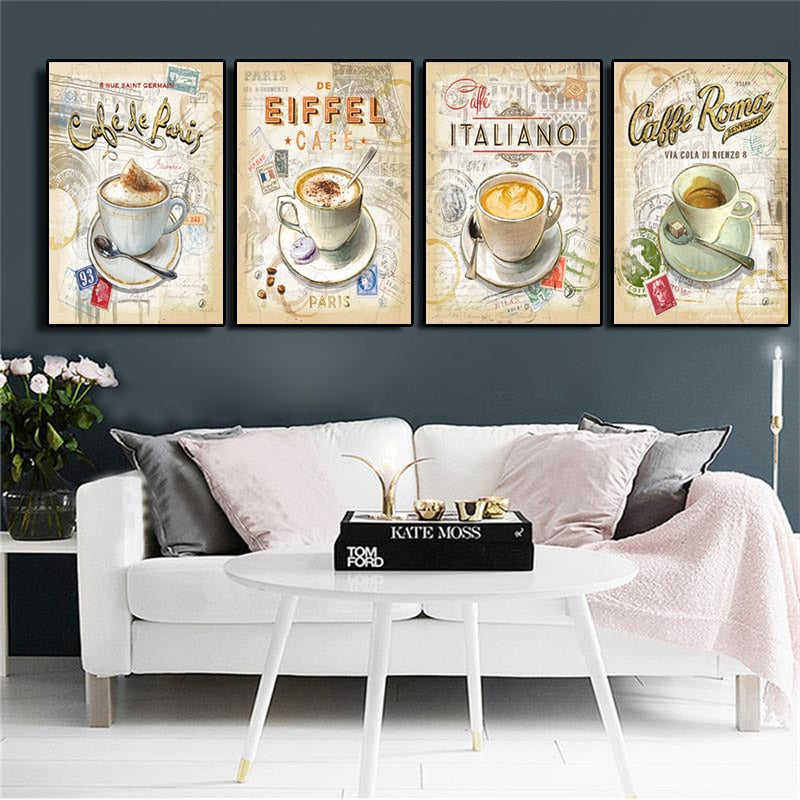 Kitchen Vintage Coffee Paris London Collection Posters and Prints Canvas Painting Scandinavian Art