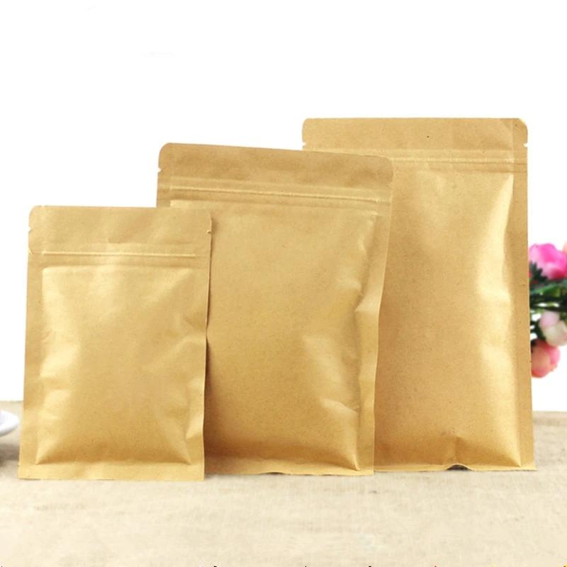 Flat Bottom Kraft Paper Zip Lock Bag Small Gift Bags Paper Packaging Bag Coffee Bag Sealed