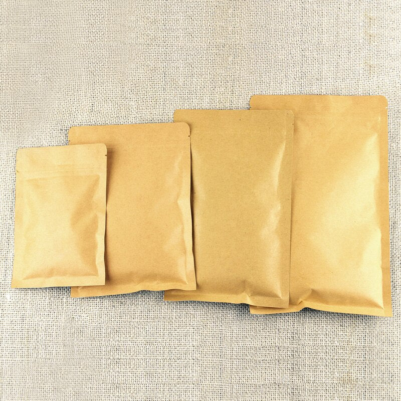 Flat Bottom Kraft Paper Zip Lock Bag Small Gift Bags Paper Packaging Bag Coffee Bag Sealed