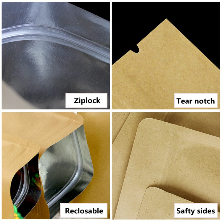 Flat Bottom Kraft Paper Zip Lock Bag Small Gift Bags Paper Packaging Bag Coffee Bag Sealed