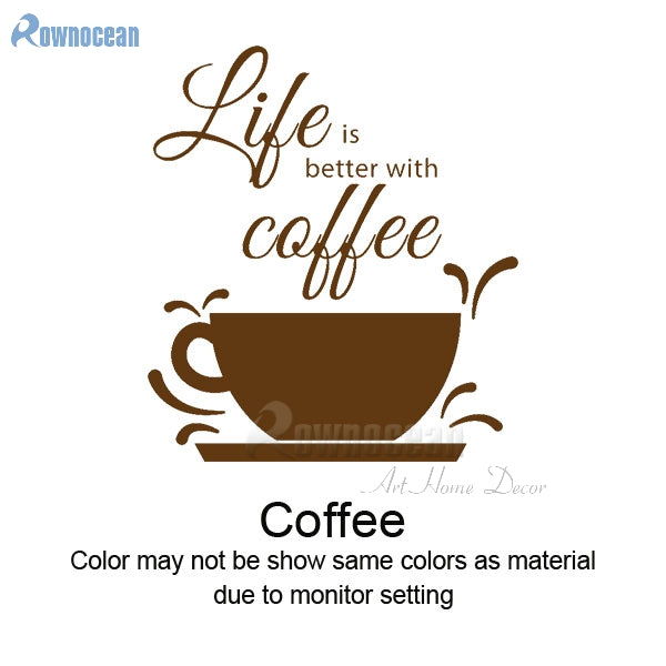 Life is better with coffee Fashion Wall Sticker Quotes Home Decor Tile Stickers Kitchen Room Vinyl