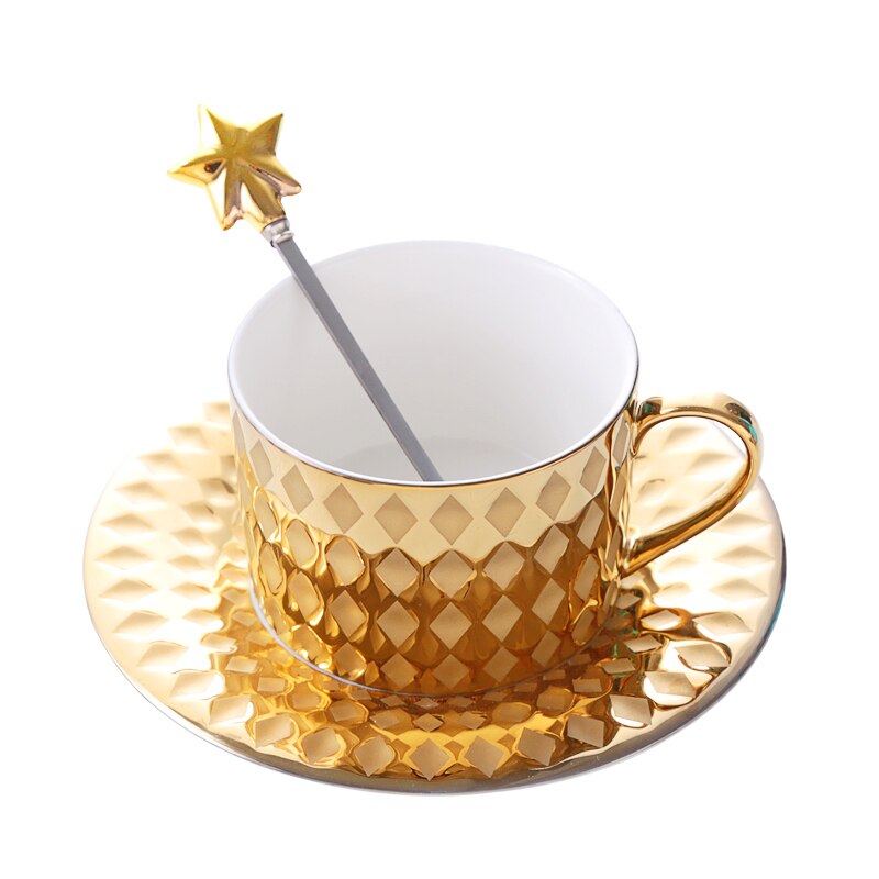Luxury Court Style Gold Coffee Mug With Tray Spoon Tasse Tazas Scented Tea  Ceramic Cup Cafe