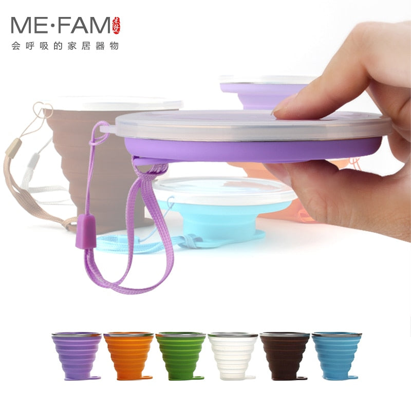 ME.FAM New 270ml Outdoor Silicone Folding Water Cup With Lanyard / Lid Retractable Travel Mini