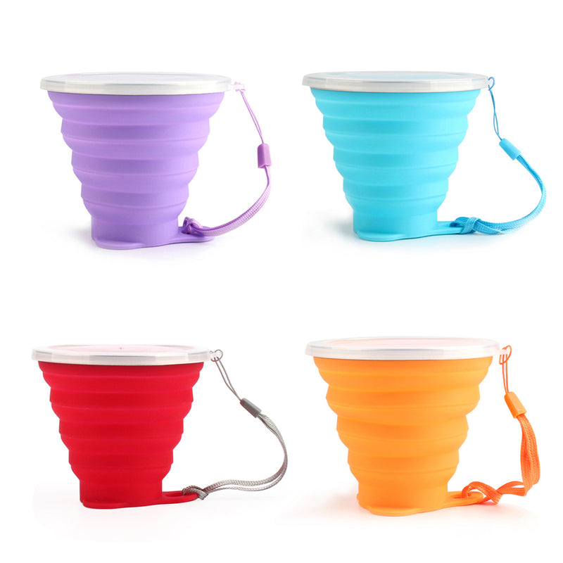 ME.FAM New 270ml Outdoor Silicone Folding Water Cup With Lanyard / Lid Retractable Travel Mini