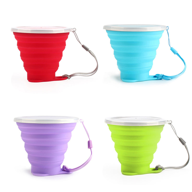 ME.FAM New 270ml Outdoor Silicone Folding Water Cup With Lanyard / Lid Retractable Travel Mini