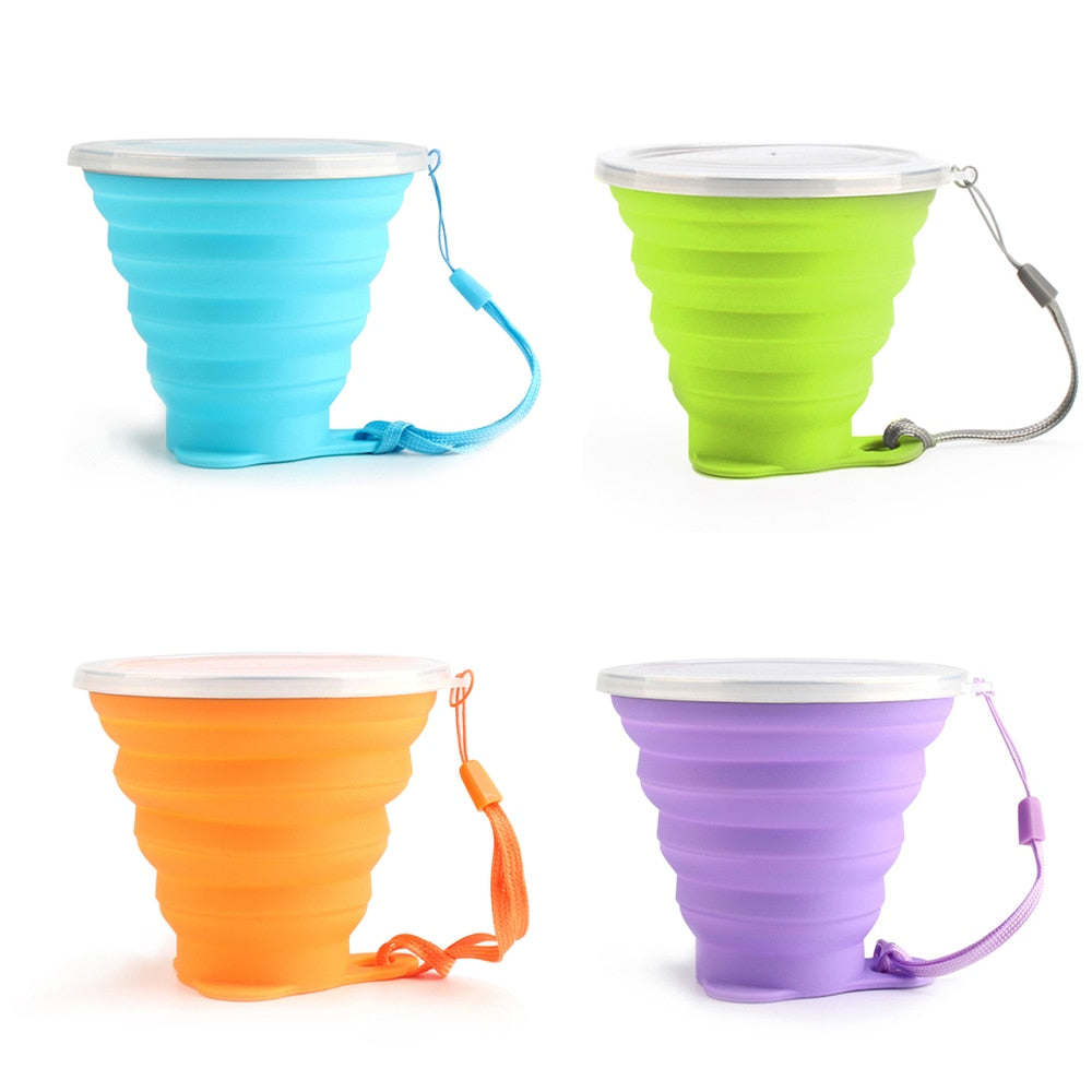 ME.FAM New 270ml Outdoor Silicone Folding Water Cup With Lanyard / Lid Retractable Travel Mini