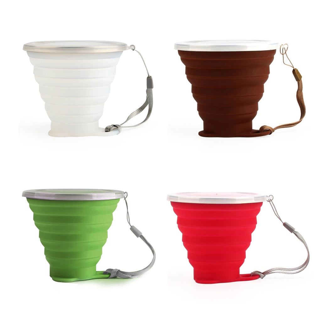 ME.FAM New 270ml Outdoor Silicone Folding Water Cup With Lanyard / Lid Retractable Travel Mini