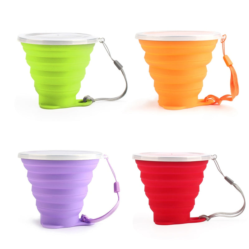 ME.FAM New 270ml Outdoor Silicone Folding Water Cup With Lanyard / Lid Retractable Travel Mini