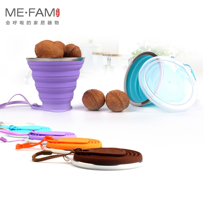 ME.FAM New 270ml Outdoor Silicone Folding Water Cup With Lanyard / Lid Retractable Travel Mini