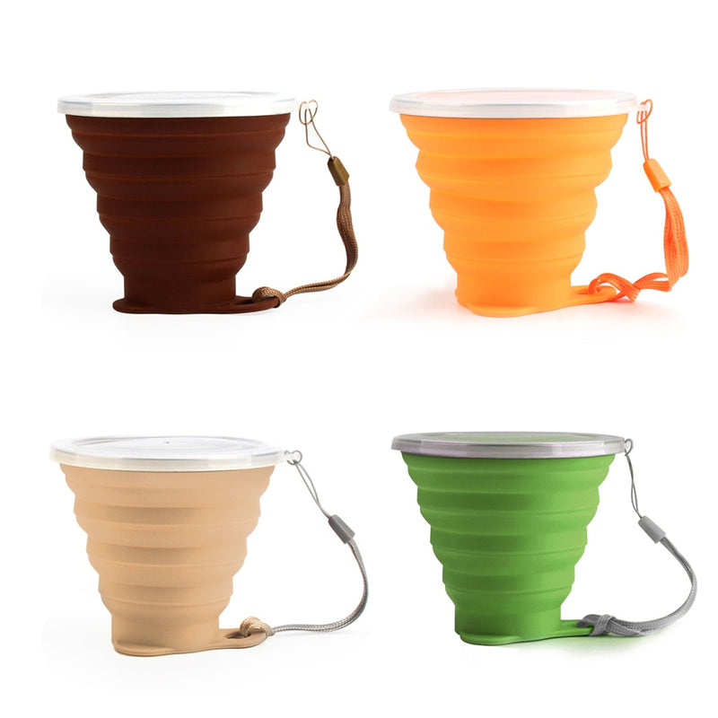 ME.FAM New 270ml Outdoor Silicone Folding Water Cup With Lanyard / Lid Retractable Travel Mini