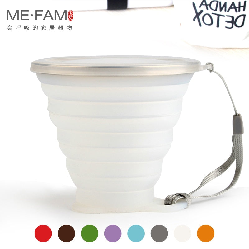 ME.FAM New 270ml Outdoor Silicone Folding Water Cup With Lanyard / Lid Retractable Travel Mini