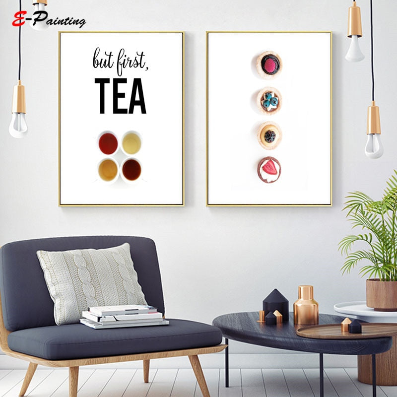 Modern But First Coffee Tea Cake Print Donut Kitchen Wall Art Signs Decor Dessert Canvas Painting Poster