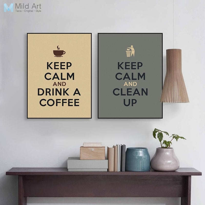 Modern Coffee Keep Calm Life Hippie Quotes Poster Nordic Kitchen Wall Art Print Picture Cafe Home Decor