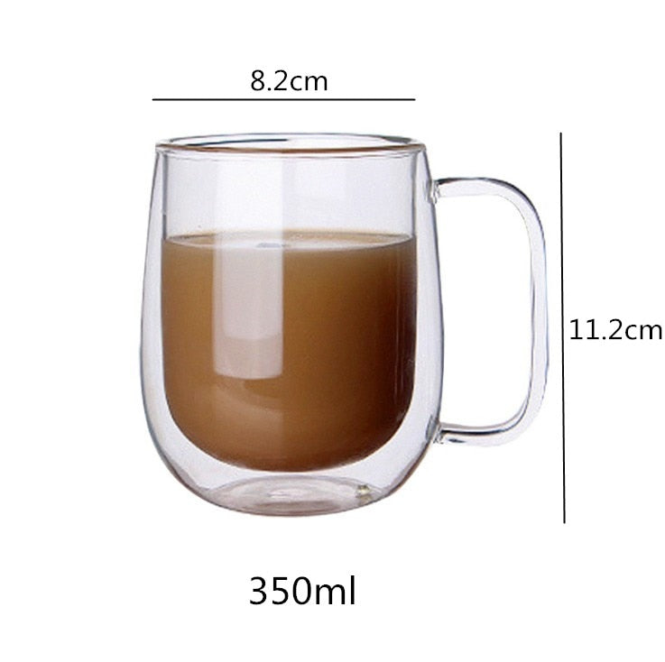 Multi-size Lead-free Double Wall Handmade Glass With Handle Heat Resistant Drink Cup Insulated