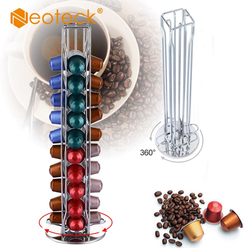 Neoteck 40 Pods Coffee Pod Holder Rotating Coffee Capsules Dispensing Tower Stand Fits Nespresso