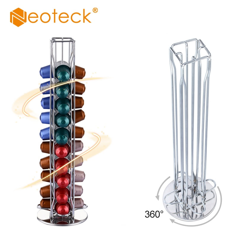 Neoteck 40 Pods Coffee Pod Holder Rotating Coffee Capsules Dispensing Tower Stand Fits Nespresso
