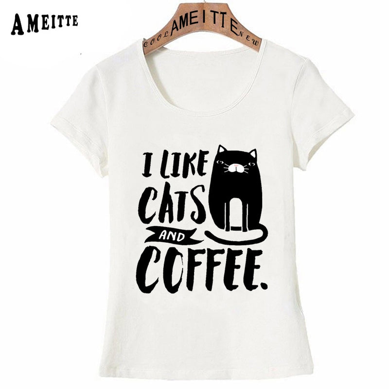 Summer Fashion Women T-shirt I Like Cats and Coffee printed T-Shirt maiden casual Tops female Tees
