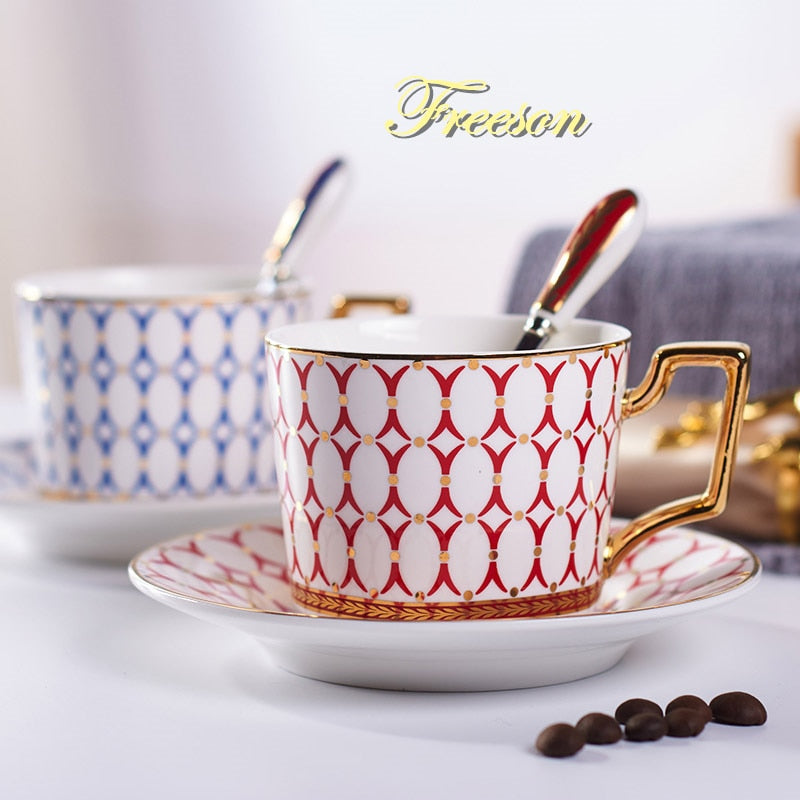 Nordic Bone China Coffee Cup Saucer Spoon Set 200ml British Tea Cup Porcelain Tea Set Advanced