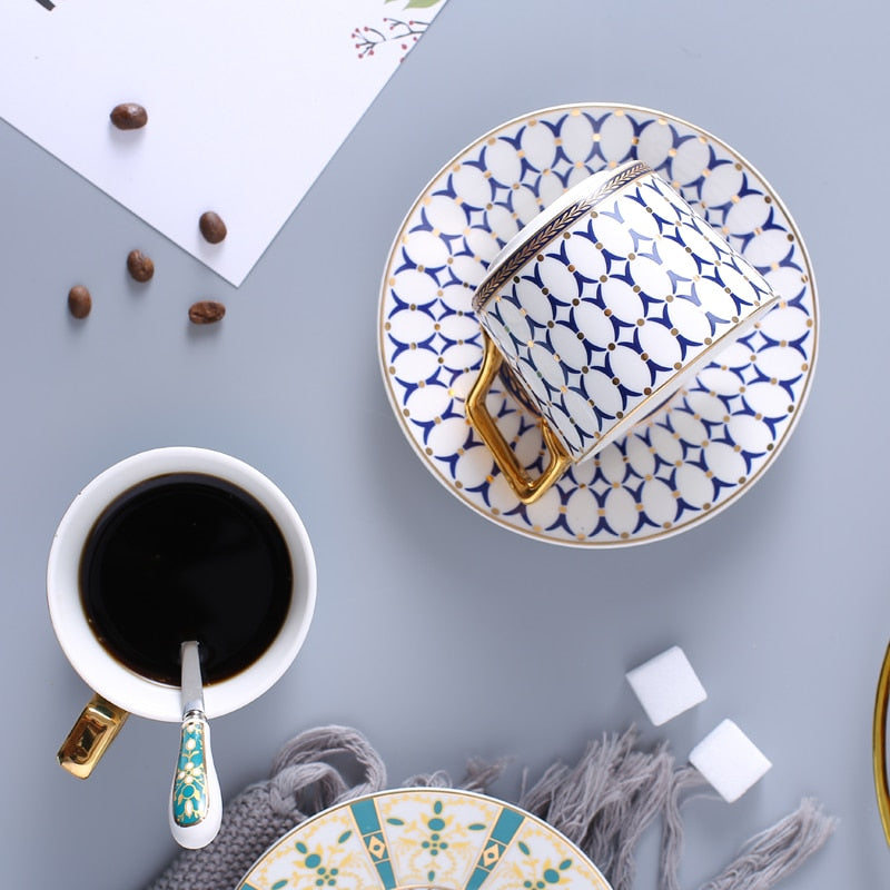 Nordic Bone China Coffee Cup Saucer Spoon Set 200ml British Tea Cup Porcelain Tea Set Advanced