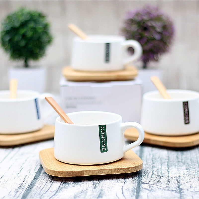 Nordic Brief Style Stylish Coffee Cup Sets With Bamboo Saucer Spoon Surprise Low Price Tea Cup Tazas