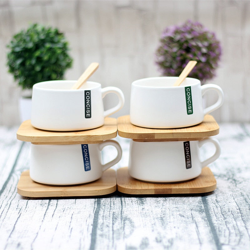 Nordic Brief Style Stylish Coffee Cup Sets With Bamboo Saucer Spoon Surprise Low Price Tea Cup Tazas