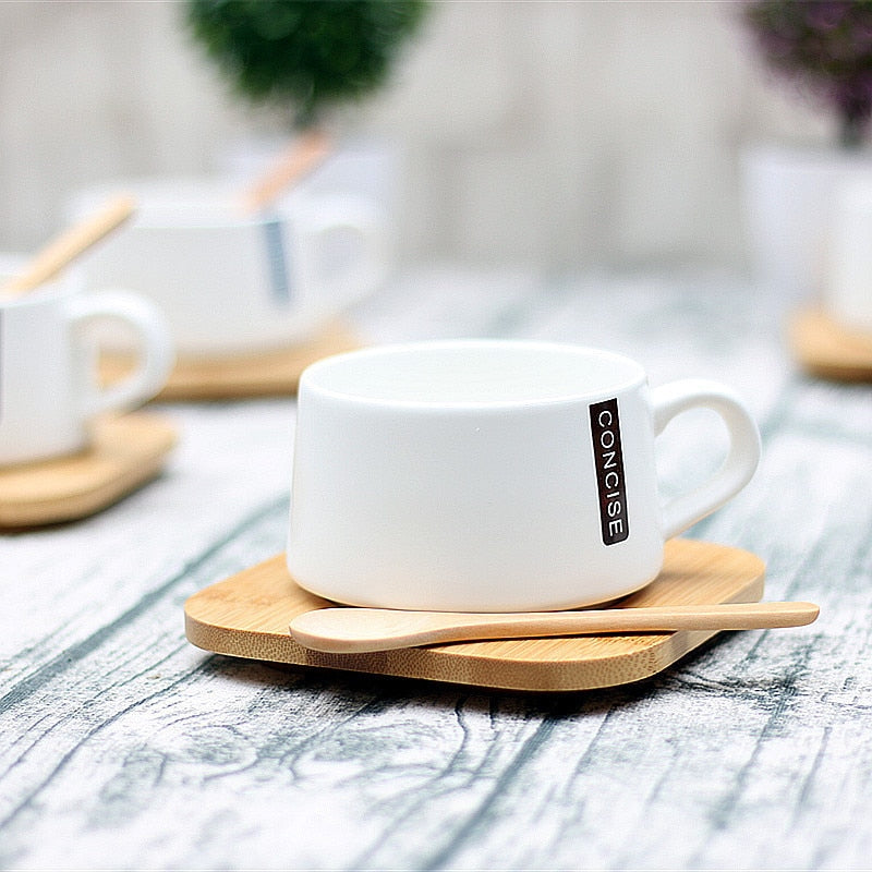 Nordic Brief Style Stylish Coffee Cup Sets With Bamboo Saucer Spoon Surprise Low Price Tea Cup Tazas