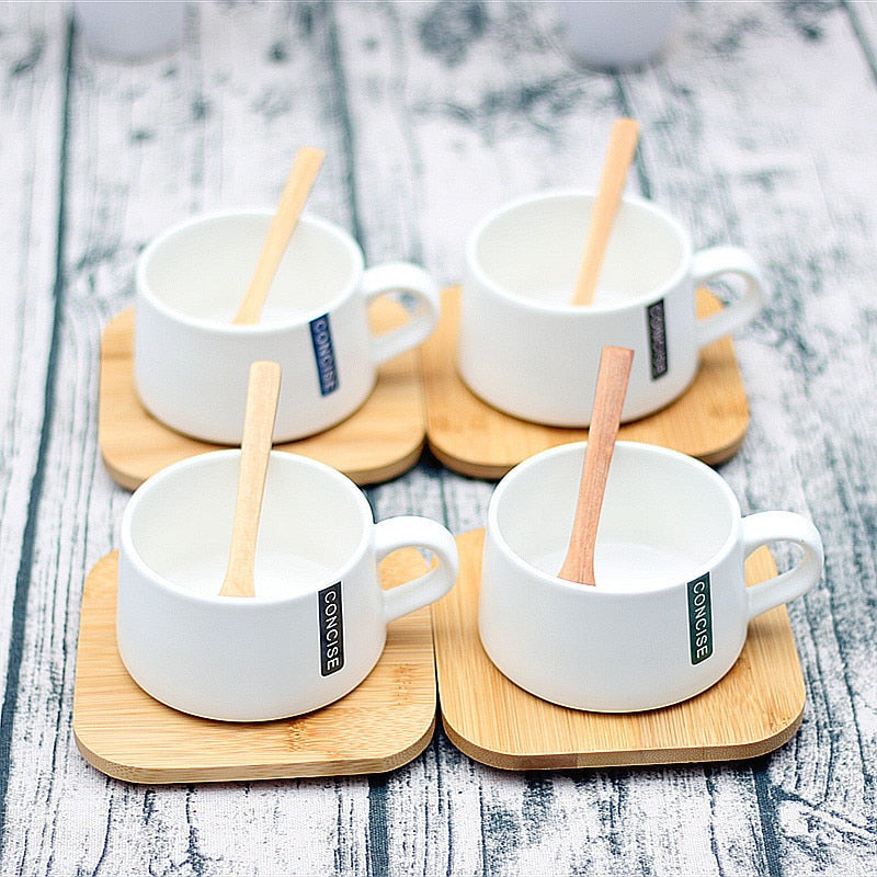 Nordic Brief Style Stylish Coffee Cup Sets With Bamboo Saucer Spoon Surprise Low Price Tea Cup Tazas