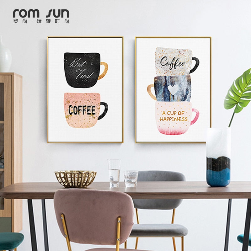 Nordic Coffee Cup Cream Afternoon Tea Canvas Painting Cute Poster Print Wall Art Pictures