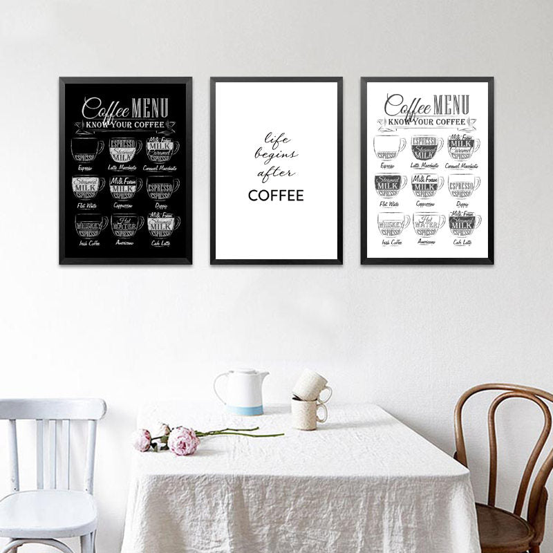 Nordic Coffee Menu Wall Pictures Art Print Black White Art Canvas Painting Poster Wall Art Decor