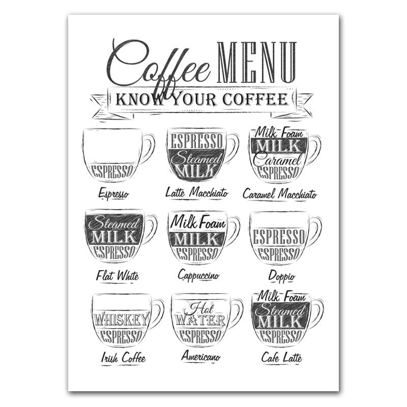 Nordic Coffee Menu Wall Pictures Art Print Black White Art Canvas Painting Poster Wall Art Decor