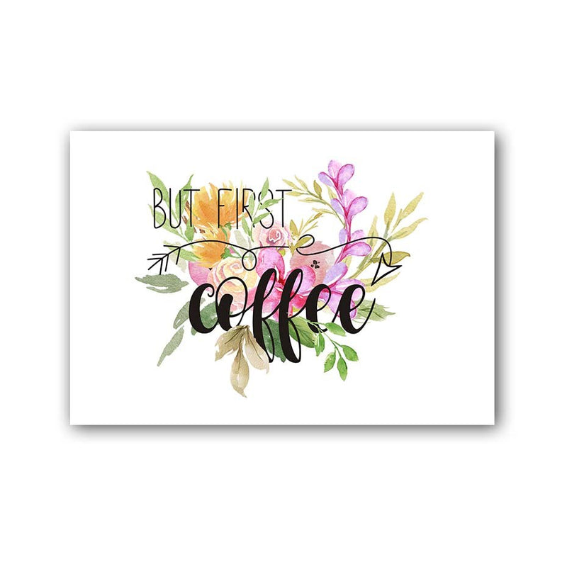 Nordic Style Black White Coffee Quote Canvas Painting Colorful Flowers Poster And Print Wall Picture