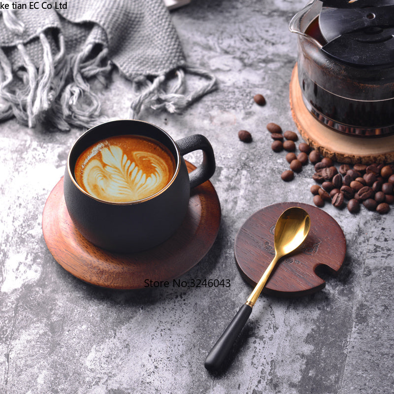 Northern European Scrub Ceramic Coffee Cup Creative gold coffee cup dish spoon set English