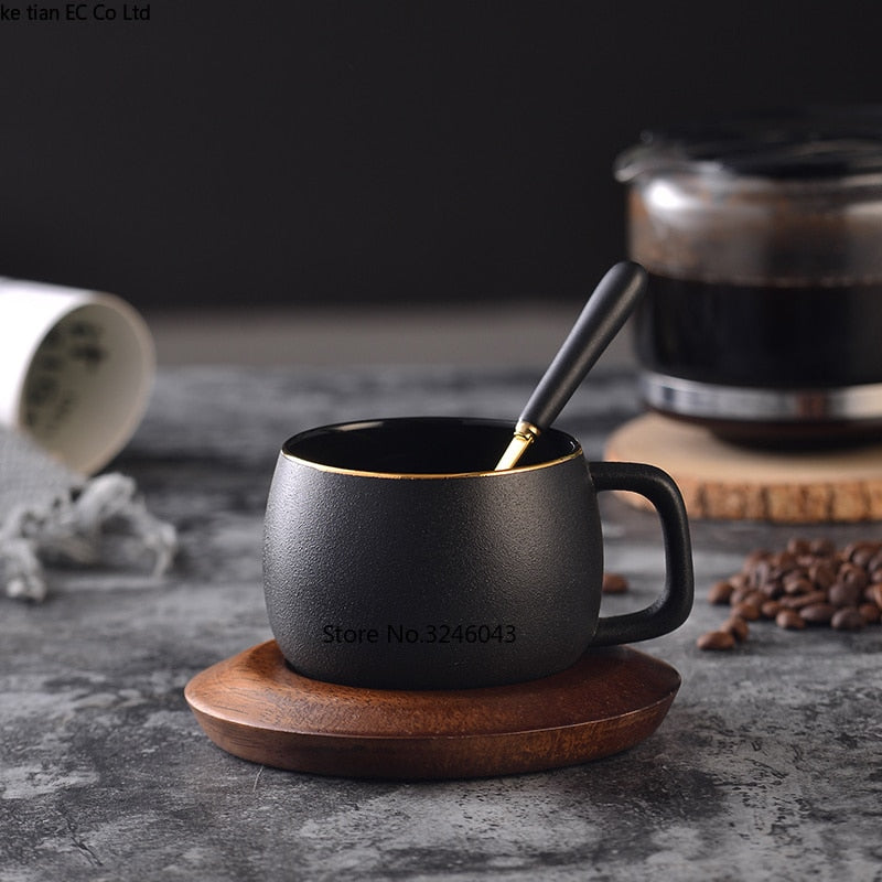 Northern European Scrub Ceramic Coffee Cup Creative gold coffee cup dish spoon set English