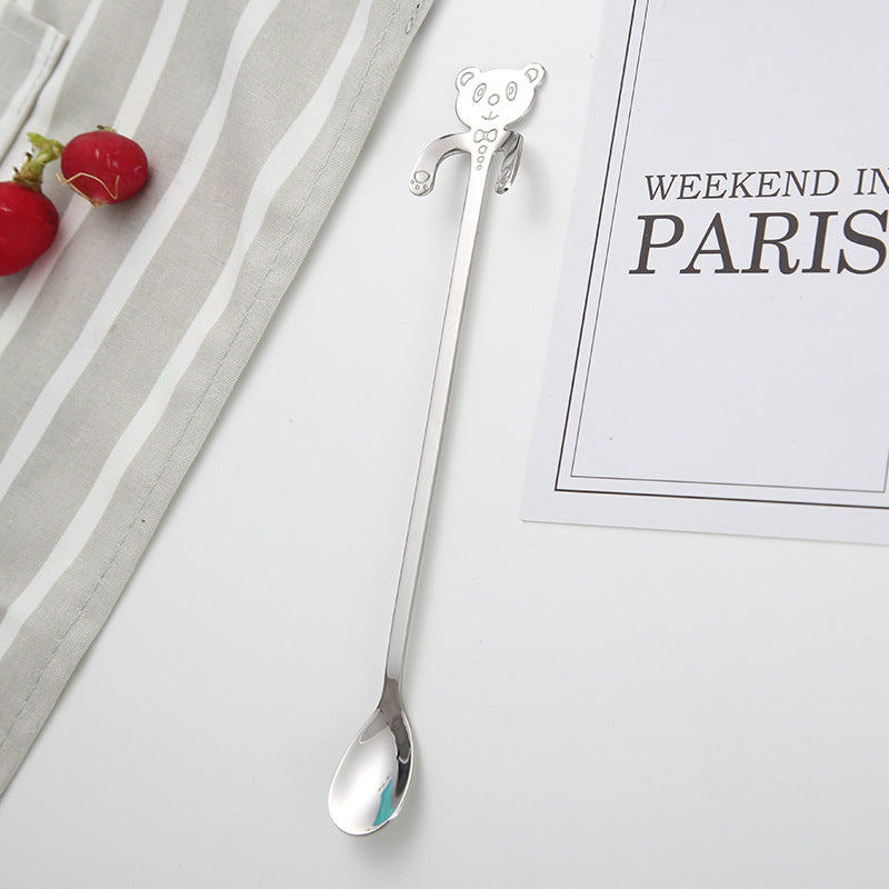 OBR Hanging Long Handle Panda Spoon Stainless Steel Teaspoon for Desserts Cake Tea Coffee
