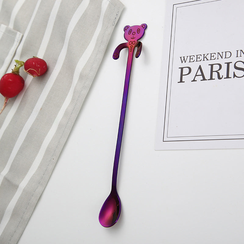 OBR Hanging Long Handle Panda Spoon Stainless Steel Teaspoon for Desserts Cake Tea Coffee