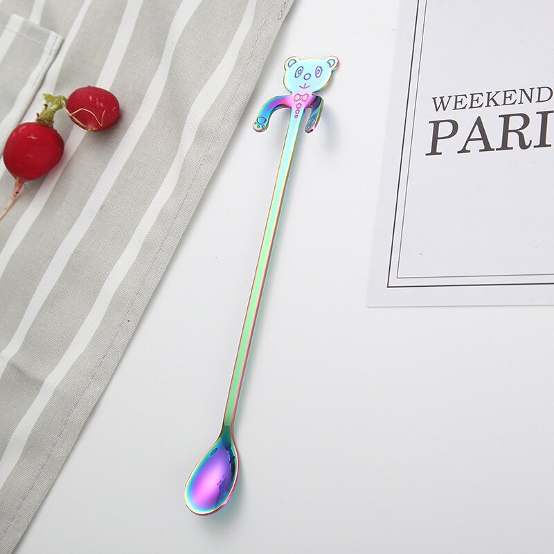 OBR Hanging Long Handle Panda Spoon Stainless Steel Teaspoon for Desserts Cake Tea Coffee