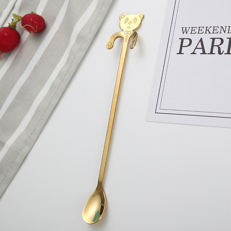 OBR Hanging Long Handle Panda Spoon Stainless Steel Teaspoon for Desserts Cake Tea Coffee