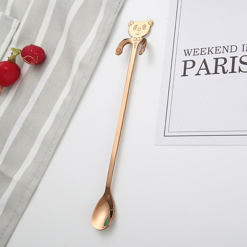 OBR Hanging Long Handle Panda Spoon Stainless Steel Teaspoon for Desserts Cake Tea Coffee